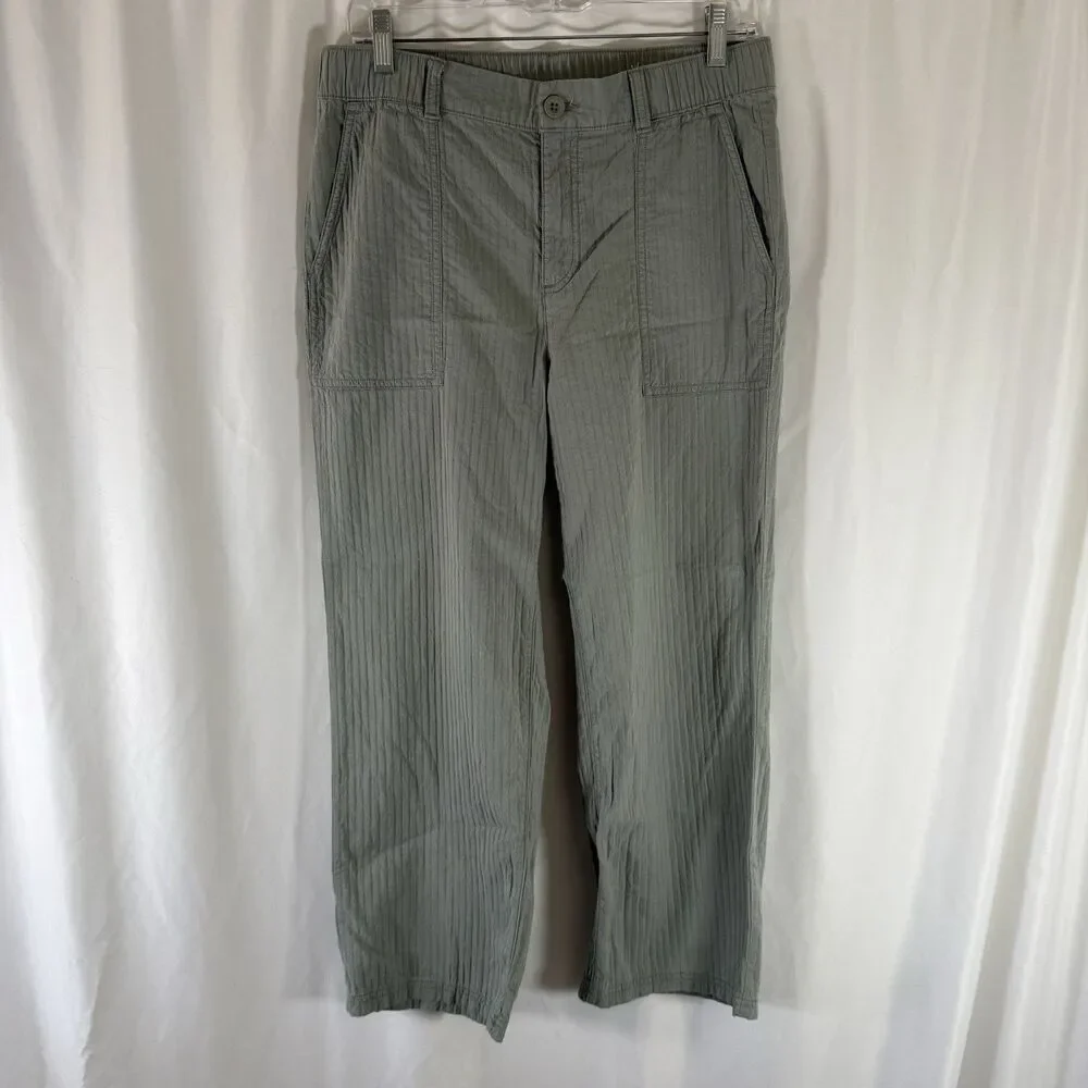 Eddie Bauer Pants Women's 6 Green Striped Straight Leg Elastic Waist Band